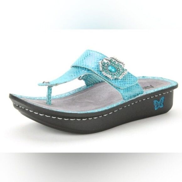 Alegria Carina Turquoise Aloha Mermaid Shimmer Floral Flip Flop Comfort Sandals - Picture 10 of 10